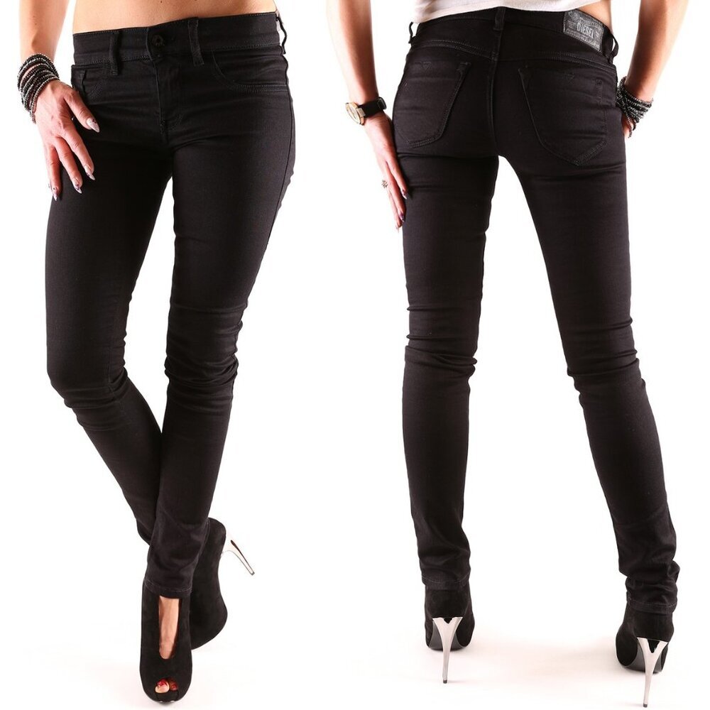 Diesel Womens 28 Livier Super Slim Skinny Shiny Black Jeans